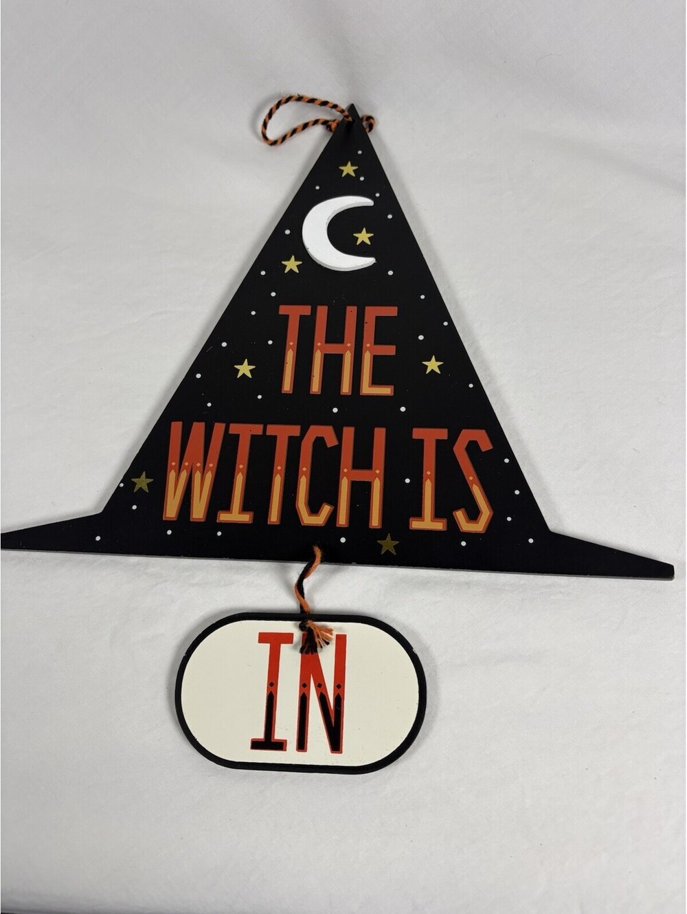Halloween Witch Hat Door Sign Wall Plaque "Whitch is In/Out" Reversible 11”